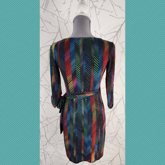 BCBGeneration Rainbow Chevron Stripe Stretch Knit Wrap Dress - Picture 3 of 4